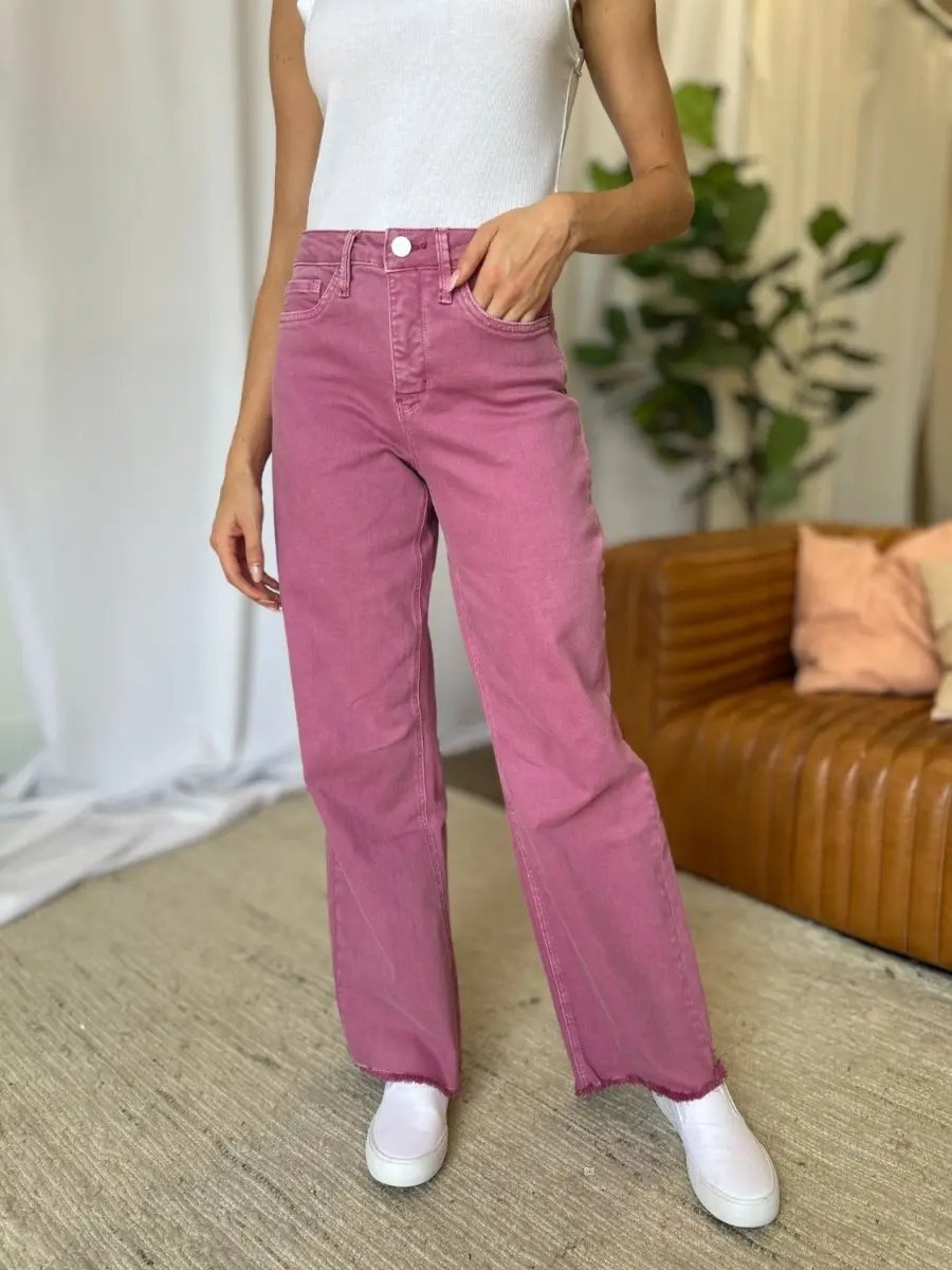 RFM Full Size High Rise Garment Dye Wide Leg Jeans for Women - Love Salve